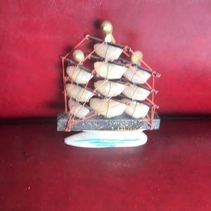 Unique tiny ship mage of shells and string - nautical art decoration